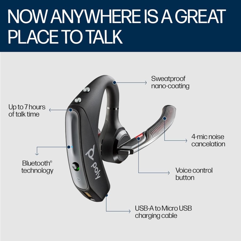 Poly Voyager 5200 Wireless Headset,Single-Ear W/Noise-Canceling Mic - Black Poly Voyager 5200 Wireless Headset,Single-Ear W/Noise-Canceling Mic - Black