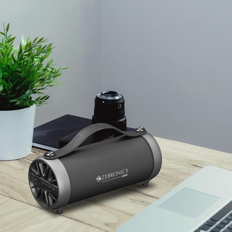 Zebronics ZEB-AXON Wireless Bluetooth 10W Barrel Finish Portable Speaker With Supporting Handy Strap, USB, SD Card, AUX & FM Zebronics ZEB-AXON Wireless Bluetooth 10W Barrel Finish Portable Speaker With Supporting Handy Strap, USB, SD Card, AUX & FM