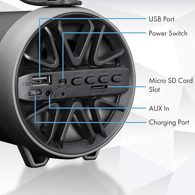 Zebronics ZEB-AXON Wireless Bluetooth 10W Barrel Finish Portable Speaker With Supporting Handy Strap, USB, SD Card, AUX & FM Zebronics ZEB-AXON Wireless Bluetooth 10W Barrel Finish Portable Speaker With Supporting Handy Strap, USB, SD Card, AUX & FM