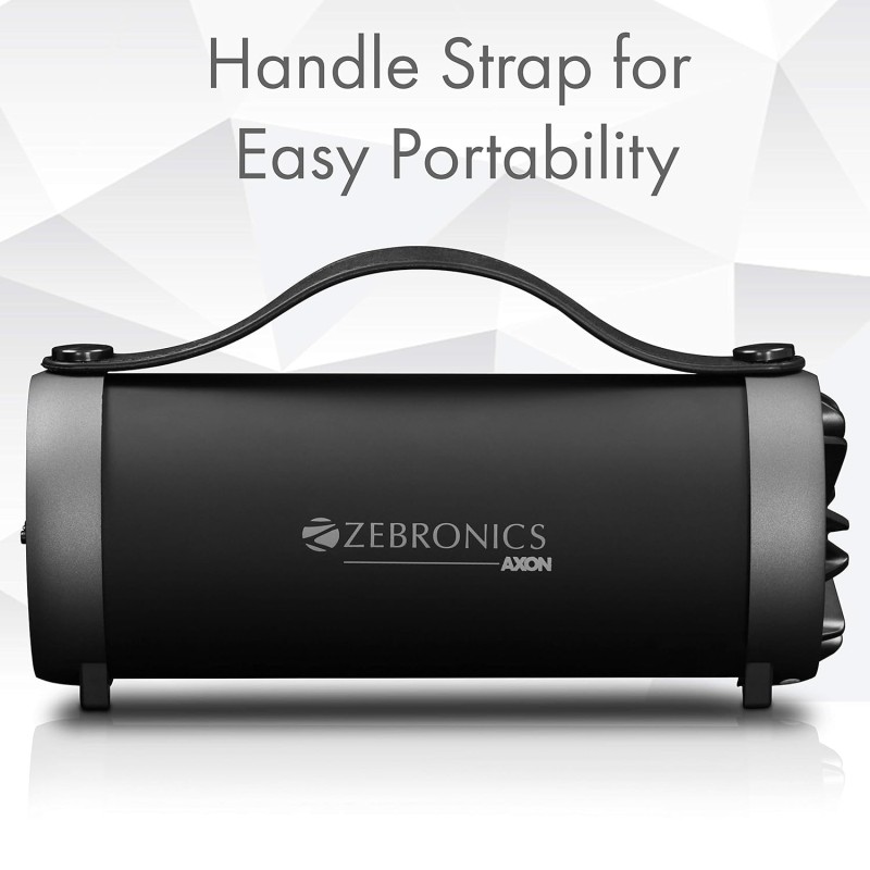 Zebronics ZEB-AXON Wireless Bluetooth 10W Barrel Finish Portable Speaker With Supporting Handy Strap, USB, SD Card, AUX & FM Zebronics ZEB-AXON Wireless Bluetooth 10W Barrel Finish Portable Speaker With Supporting Handy Strap, USB, SD Card, AUX & FM