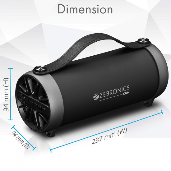 Zebronics ZEB-AXON Wireless Bluetooth 10W Barrel Finish Portable Speaker With Supporting Handy Strap, USB, SD Card, AUX & FM