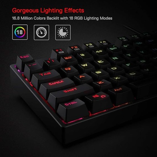 Redragon SU-RARA K582 RGB LED Backlit Mechanical Gaming Wired Keyboard with 104 Keys, Black