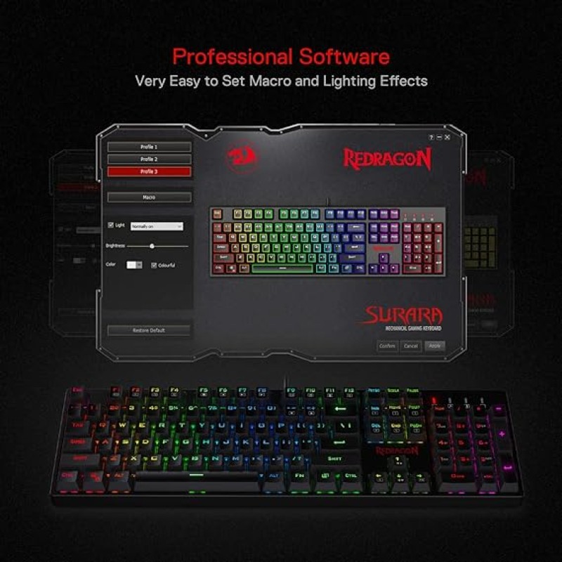 Redragon SU-RARA K582 RGB LED Backlit Mechanical Gaming Wired Keyboard with 104 Keys, Black Redragon SU-RARA K582 RGB LED Backlit Mechanical Gaming Wired Keyboard with 104 Keys, Black