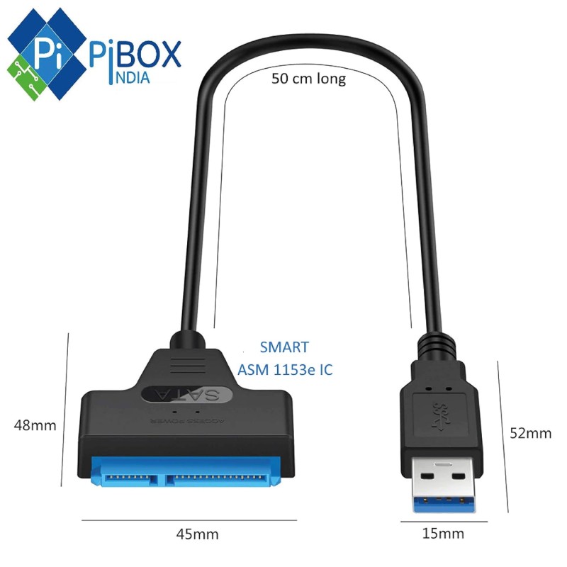 pibox India - USB 3.0 to 2.5" SATA III Hard Drive Adapter 0.5 M Long Cable pibox India - USB 3.0 to 2.5" SATA III Hard Drive Adapter 0.5 M Long Cable