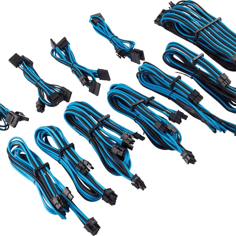 CORSAIR Premium Individually Sleeved PSU Cables Pro Kit � Blue/Black, for Corsair PSUs CORSAIR Premium Individually Sleeved PSU Cables Pro Kit � Blue/Black, for Corsair PSUs