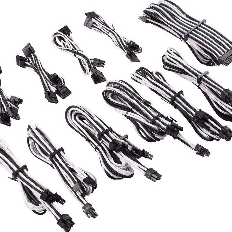 CORSAIR Premium Individually Sleeved PSU Cables Pro Kit� White/Black CORSAIR Premium Individually Sleeved PSU Cables Pro Kit� White/Black