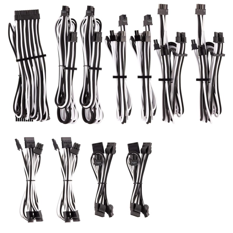 CORSAIR Premium Individually Sleeved PSU Cables Pro Kit� White/Black CORSAIR Premium Individually Sleeved PSU Cables Pro Kit� White/Black