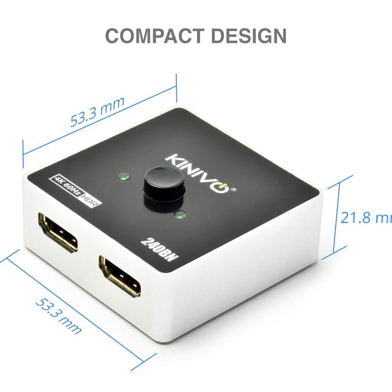 Kinivo Premium 4K HDMI Switch/Splitter HDMI Switcher - Supports 4K @ 60Hz, 3D, Full HD and Ultra HD (240BN - 2 Port) Kinivo Premium 4K HDMI Switch/Splitter HDMI Switcher - Supports 4K @ 60Hz, 3D, Full HD and Ultra HD (240BN - 2 Port)