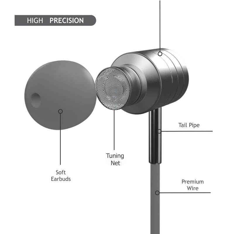 Zinq Technologies ZQEP-222-BASSIST Wired in Ear Earphone with Mic (Silver)