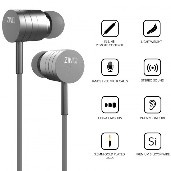 Zinq Technologies ZQEP-222-BASSIST Wired in Ear Earphone with Mic (Silver)