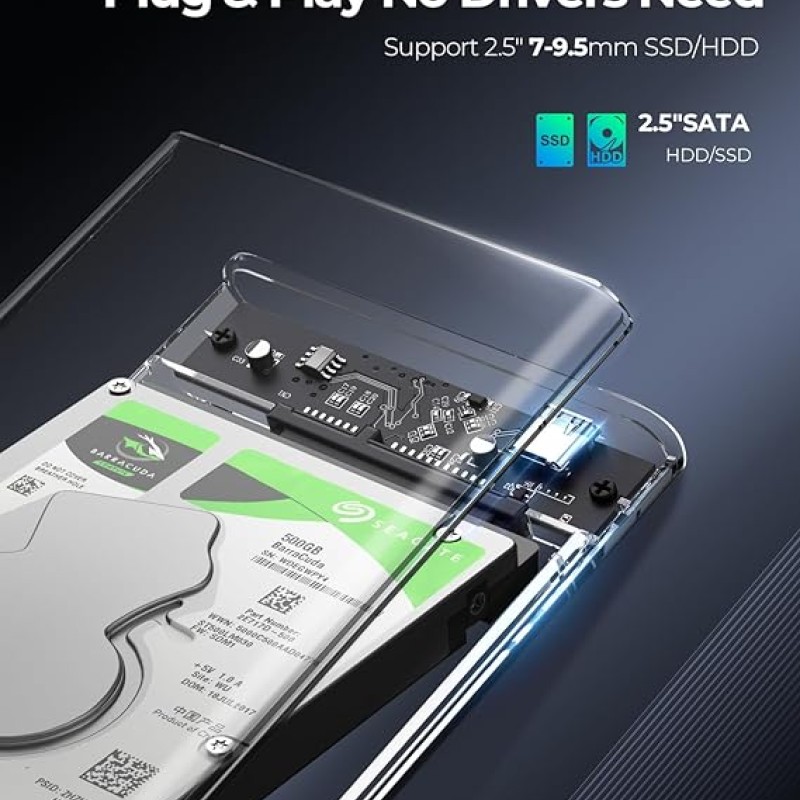 ORICO 2.5'' Hard Drive Enclosure Type-C USB 3.1 Gen2 to SATA 6Gbps Computer External HDD Enclosure