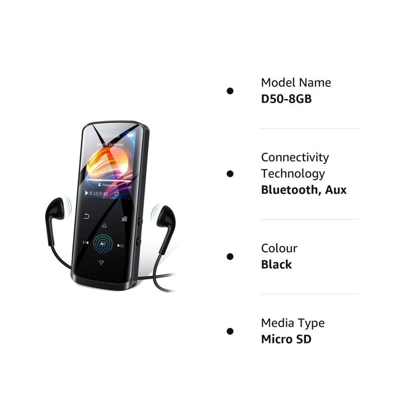 RUIZU D50 8GB MP3 Player, Bluetooth 5.0, HiFi Lossless Sound Portable Music Player RUIZU D50 8GB MP3 Player, Bluetooth 5.0, HiFi Lossless Sound Portable Music Player