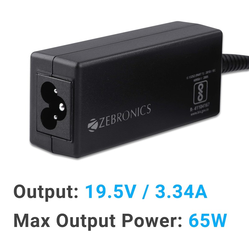 ZEBRONICS ZEB-LA745019565D 65W Laptop Adapter with 7.4x5mm Connector, Black ZEBRONICS ZEB-LA745019565D 65W Laptop Adapter with 7.4x5mm Connector, Black
