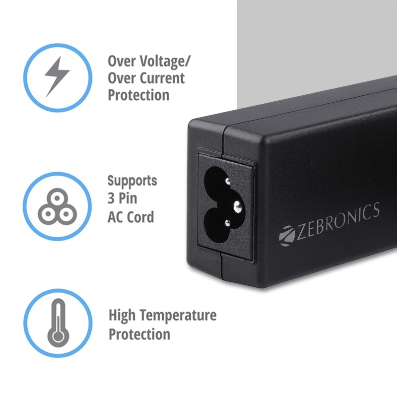 ZEBRONICS ZEB-LA745019565D 65W Laptop Adapter with 7.4x5mm Connector, Black ZEBRONICS ZEB-LA745019565D 65W Laptop Adapter with 7.4x5mm Connector, Black