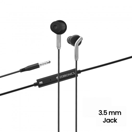 Zebronics Zeb-Bro in Ear Wired Earphones with Mic, 3.5mm Audio Jack, 10mm Drivers, Phone/Tablet Compatible(Black)