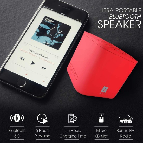 iball Musi Play A1 Wireless Ultra-Portable Bluetooth Speakers with FM | Micro SD Card Slot & Built-in Mic (Hot Red)