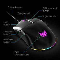 Acer Predator Cestus 330 Gaming Mouse: 16000 On-The-Fly DPI - RGB Lighting - 7 - Black