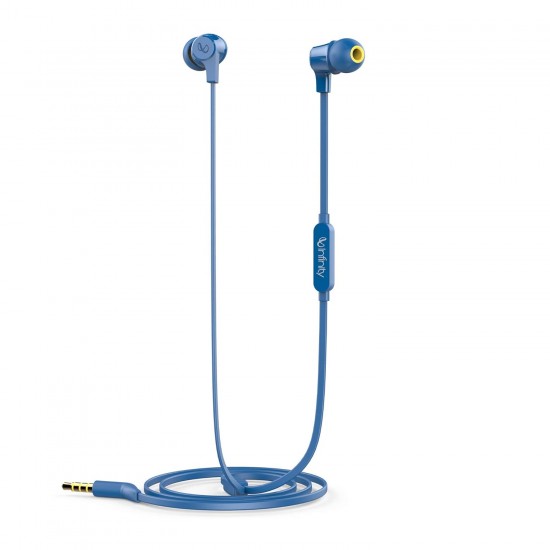 Infinity (JBL) Zip 100 Wired in Ear Earphones with Mic, Immersive Bass, One Button Multi-Function Remote, Tangle Free Flat Cable (Blue)