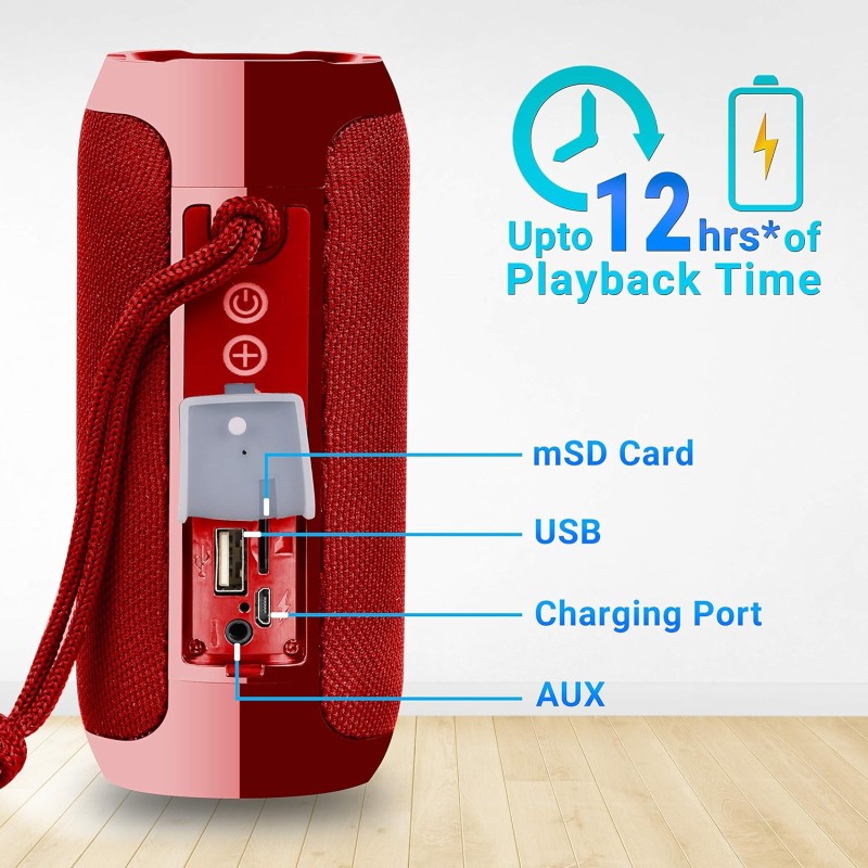 Zebronics Zeb-Action Portable 10W BT Speaker with TWS Function, USB,mSD, AUX, FM, Mic & Fabric Finish(Red)