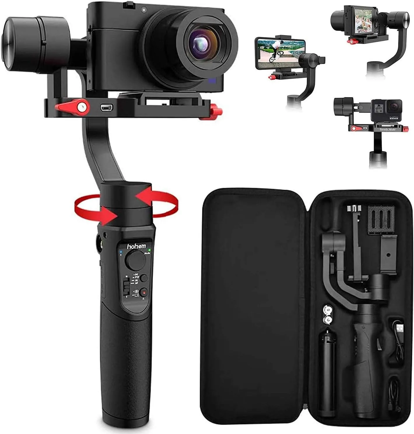 All in 3-Axis Gimbal Stabilizer for Compact Camera Action Camera and  Smartphone, Compatible