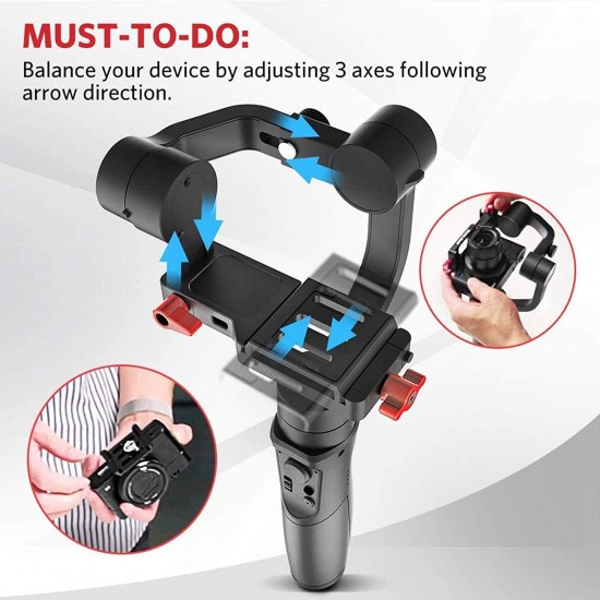 All in 1 3-Axis Gimbal Stabilizer for Compact Camera Action Camera and Smartphone, Compatible