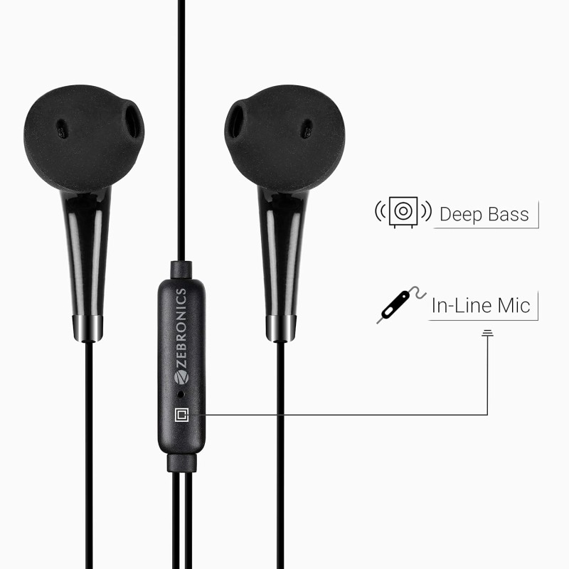 Zebronics Zeb-Calyx Wired in Ear Earphones with Mic (Black) Zebronics Zeb-Calyx Wired in Ear Earphones with Mic (Black)