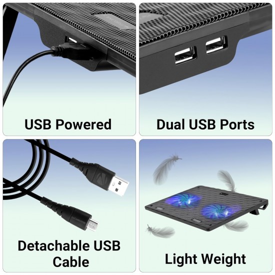 Zebronics, ZEB-NC3300 USB Powered Laptop Cooling Pad with Dual Fan, Dual USB Port and Blue LED Lights