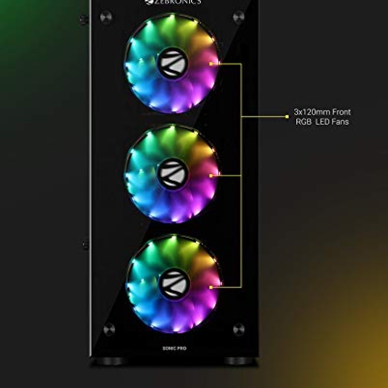Zebronics Zeb-Sonic PRO Premium Gaming Cabinet Comes with Tempered Glass Front & Side Panel,120mm Rear & Front RGB LED Fan Zebronics Zeb-Sonic PRO Premium Gaming Cabinet Comes with Tempered Glass Front & Side Panel,120mm Rear & Front RGB LED Fan