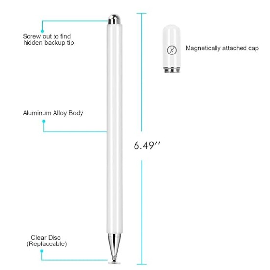 Xmate Stylus Pen for Touchscreen Devices, Fine Point, Capacitive Pen (White)