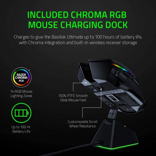 Razer Basilisk Ultimate Wireless Gaming Mouse with Charging Dock | 11 Programmable Buttons