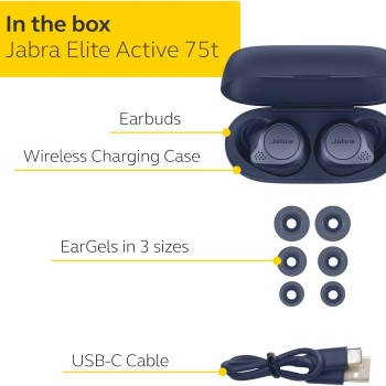 Jabra Elite Active 75t True Wireless Bluetooth, Navy � Earbuds for Running