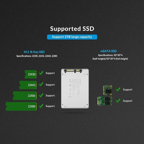 ORICO M.2 NGFF SSD Enclosure MSATA to SATA SSD Convertor for Both MSATA and M.2 B-Key SSD (Silver) Visit the ORICO Store