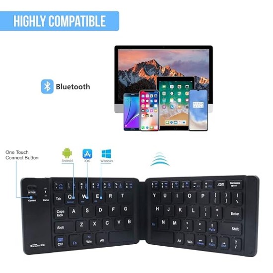 Portronics Chicklet Foldable QWERTY Keyboard, Mini Pocket Sized, Rechargeable, Bluetooth Wireless ,Black