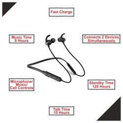 Matlek Fast Charging Bluetooth Earphone Wireless Headphone Neckband Sweat Proof