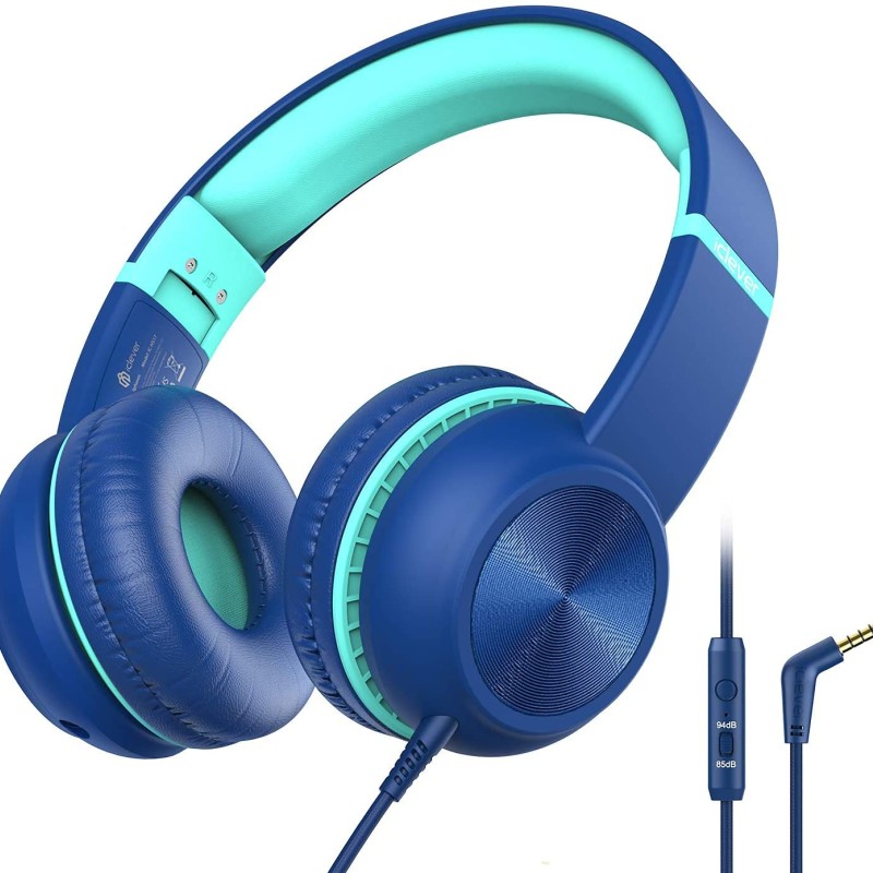 Wired Headphones with Mic - iClever Kids Headphones Foldable Stereo Tangle-Free 3.5mm-Blue
