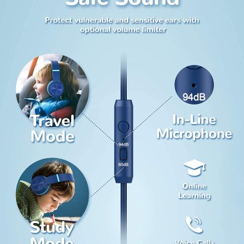 Wired Headphones with Mic - iClever Kids Headphones Foldable Stereo Tangle-Free 3.5mm-Blue Wired Headphones with Mic - iClever Kids Headphones Foldable Stereo Tangle-Free 3.5mm-Blue