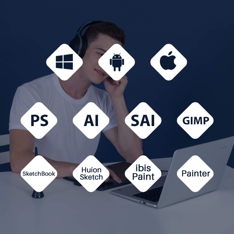 HUION HS611 Graphics Drawing Tablet 10X6 inch - (Blue) HUION HS611 Graphics Drawing Tablet 10X6 inch - (Blue)