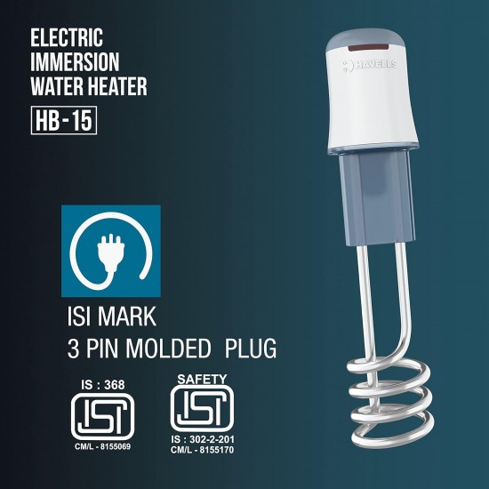 Havells Water Proof Immersion Water Heater HB 15 1500 Watts (White Blue), Plastic