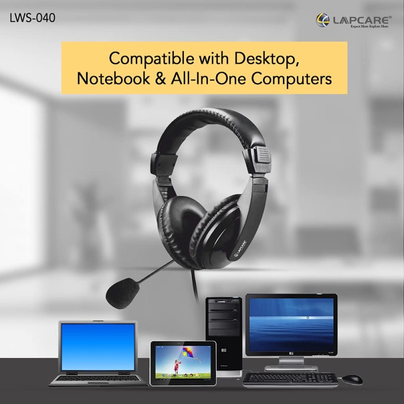 LAPCARE LWS-040 Wired Over Ear Headphone with Mic (Black) LAPCARE LWS-040 Wired Over Ear Headphone with Mic (Black)