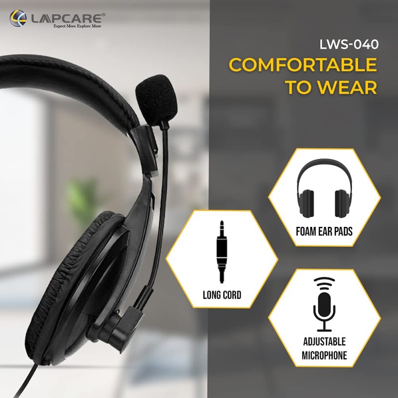 LAPCARE LWS-040 Wired Over Ear Headphone with Mic (Black) LAPCARE LWS-040 Wired Over Ear Headphone with Mic (Black)