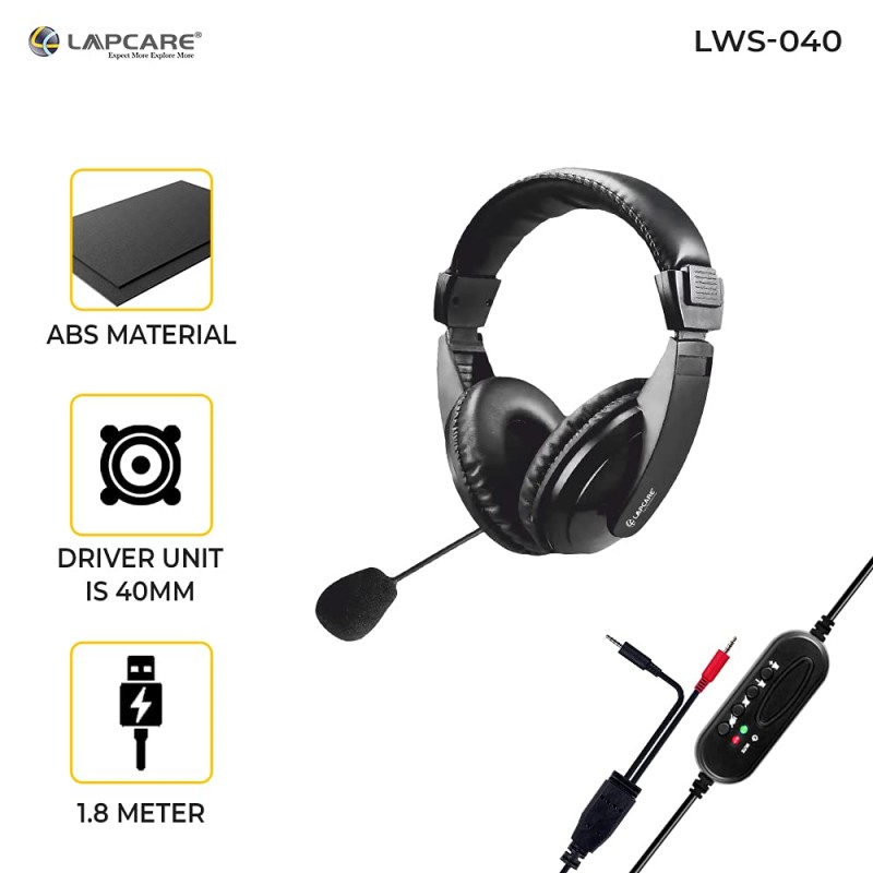 LAPCARE LWS-040 Wired Over Ear Headphone with Mic (Black) LAPCARE LWS-040 Wired Over Ear Headphone with Mic (Black)