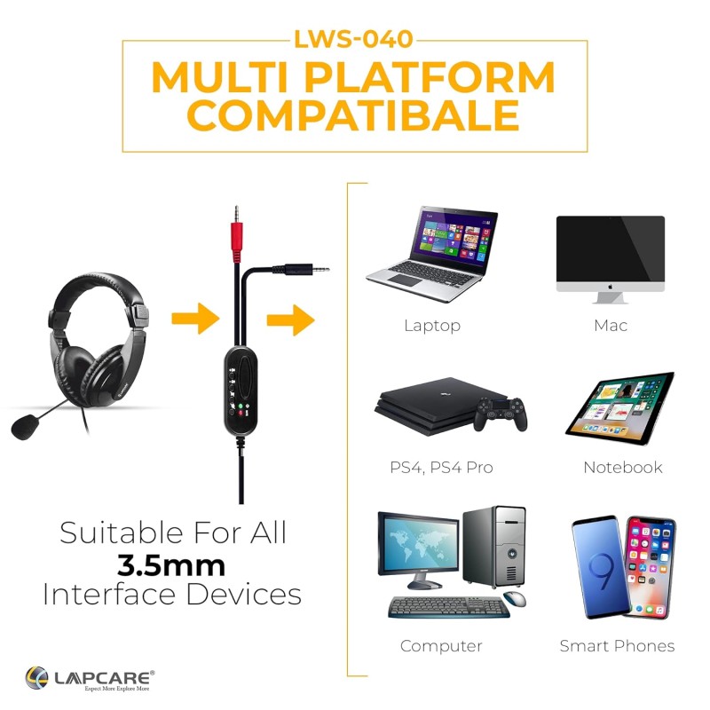 LAPCARE LWS-040 Wired Over Ear Headphone with Mic (Black) LAPCARE LWS-040 Wired Over Ear Headphone with Mic (Black)