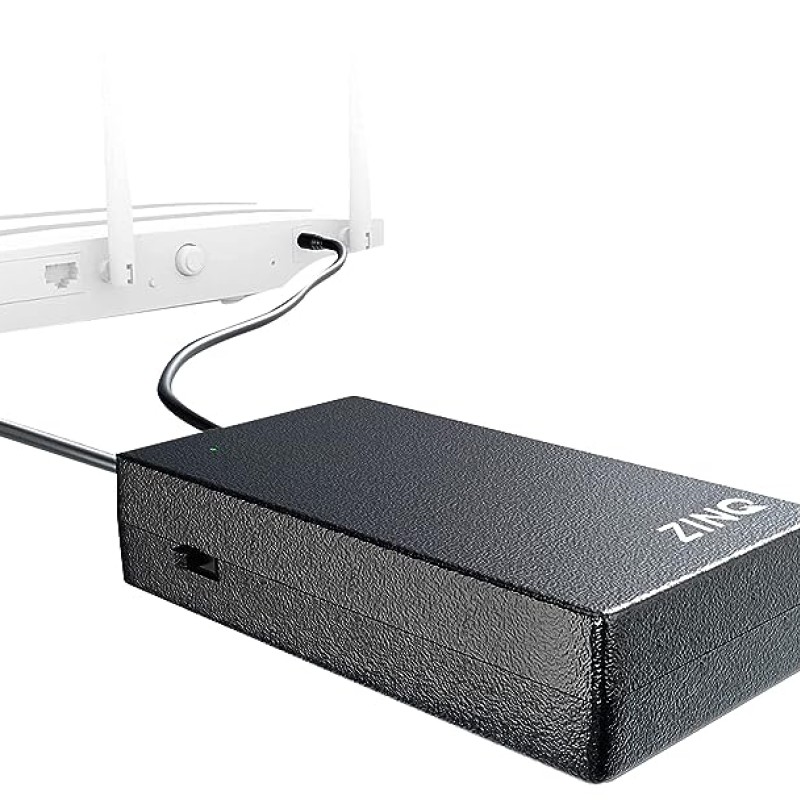ZINQ Mini UPS for 12V Routers, High Power Fiber Routers, Broadband Modems (Black)