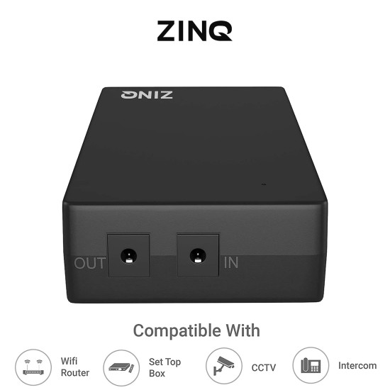 ZINQ Mini UPS for 12V Routers, High Power Fiber Routers, Broadband Modems (Black)