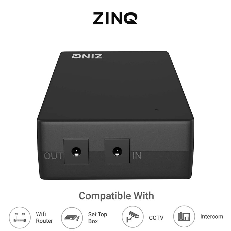ZINQ Mini UPS for 12V Routers, High Power Fiber Routers, Broadband Modems (Black)