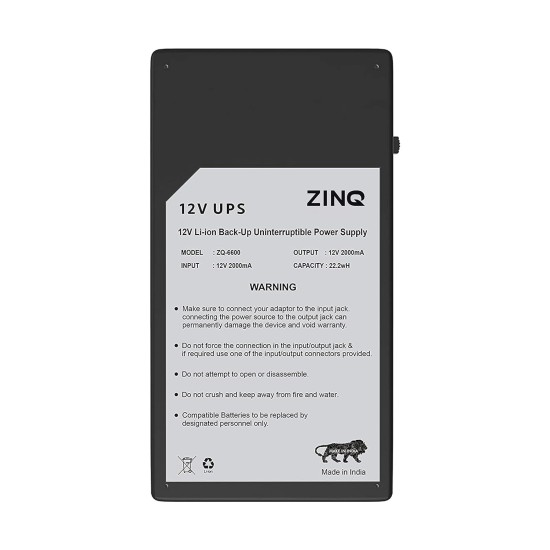 ZINQ Mini UPS for 12V Routers, High Power Fiber Routers, Broadband Modems (Black)