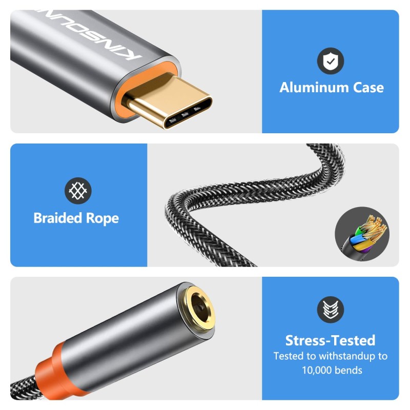 Kinsound USB Type C to 3.5 mm Audio Jack Connector with DAC Kinsound USB Type C to 3.5 mm Audio Jack Connector with DAC