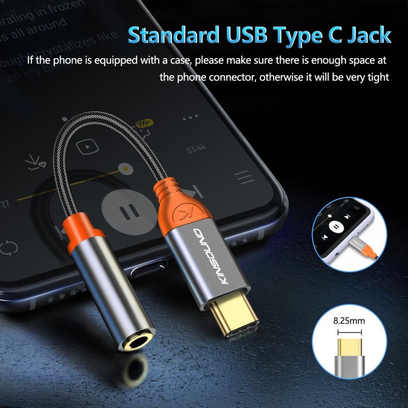 Kinsound USB Type C to 3.5 mm Audio Jack Connector with DAC Kinsound USB Type C to 3.5 mm Audio Jack Connector with DAC