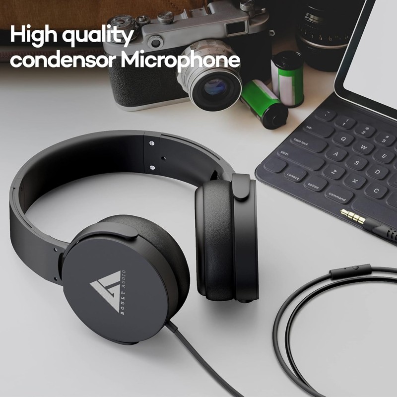 Boult Audio Bass Buds Q2 Lightweight Stereo Wired Over Ear Headphones Set with Mic with Deep Bass