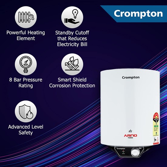 Crompton Arno Neo 25-L 5 Star Rated Storage Water Heater (Geyser) with Advanced 3 Level Safety (White) National Energy Conservation Award Winner 2023